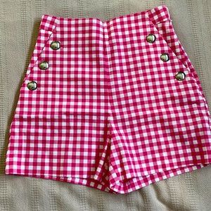 Pink Gingham Cotton Shorts